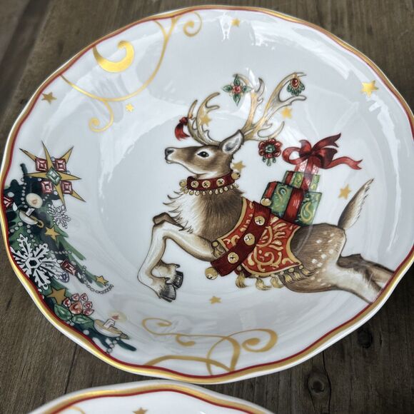 Williams Sonoma Twas the Night Before Christmas Reindeer Soup Salad Bowls SET 4 - Picture 5 of 6